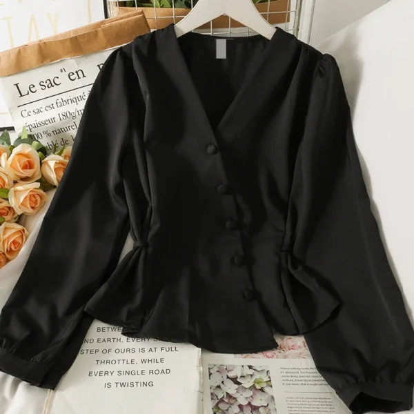 0575416ca58c02bb5a56891f925d7903.webp Autumnwinter French bubble sleeve blouse long sleeve western style waist