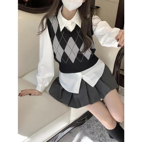 Korean women waist white shirt bubble long sleeves