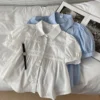 Summer Womens Short Sleeve Shirt Loose bubble sleeves