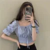897616a096db2fe9fad3f9bcfc95e7d2.webp Womens new Korean summer 2021 belted puffy sleeve crop top