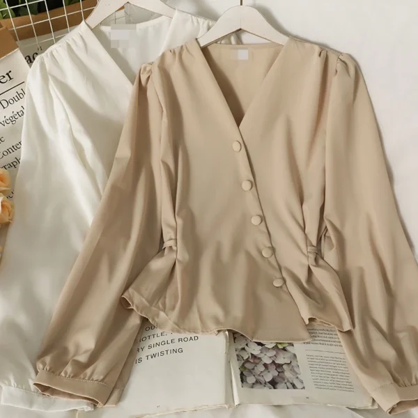 b379d7b1d3691ea320ffc707e95a697a.webp Autumnwinter French bubble sleeve blouse long sleeve western style waist