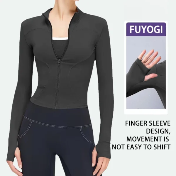 cn-11134207-7r98o-lqn0jsb8k9aw22.webp FUYOGI Sport Jacket Women Yoga Tops Zipper Long Sleeve Tight Fitness Running Gym Workout