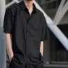 Multiple Colors Available Korean Style Solid Color Loose Fit Mens Shirt Stylish and Versatile Polo Shirt Casual Top