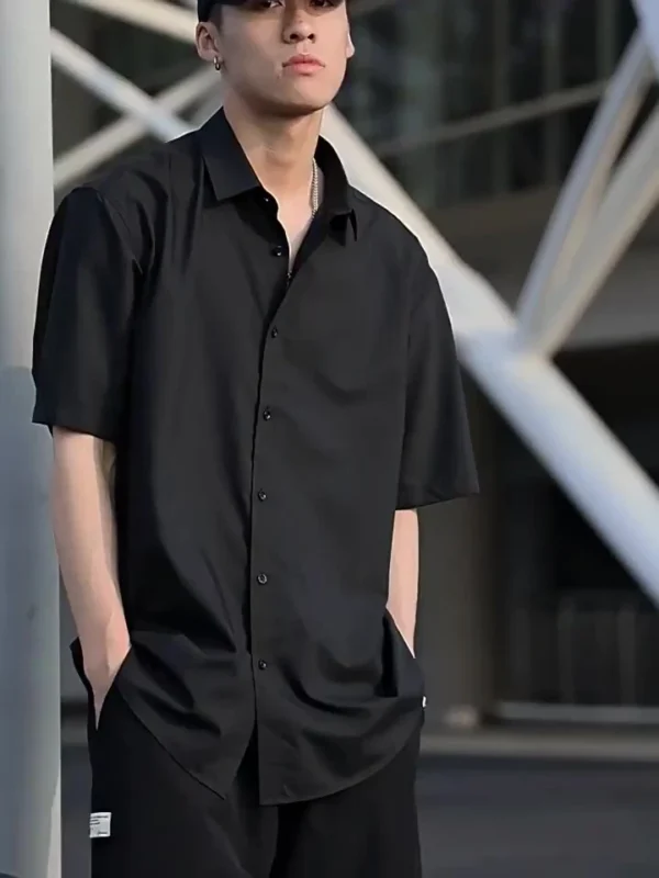 Multiple Colors Available Korean Style Solid Color Loose Fit Mens Shirt Stylish and Versatile Polo Shirt Casual Top