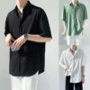 Multiple Colors Available Korean Style Solid Color Loose Fit Mens Shirt Stylish and Versatile Polo Shirt Casual Top