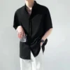 Multiple Colors Available Korean Style Solid Color Loose Fit Mens Shirt Stylish and Versatile Polo Shirt Casual Top