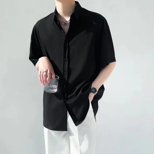 Multiple Colors Available Korean Style Solid Color Loose Fit Mens Shirt Stylish and Versatile Polo Shirt Casual Top