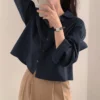 sg-11134201-7qvdh-lf8bcbfc1mpb90.webp Korean style womens simple striped longsleeved shirt polo neck loose short style