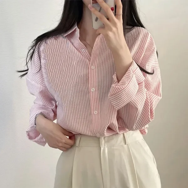 sg-11134201-7qvdx-ljl4e1rdtgacef.webp Korean womens striped blouse long sleeve loose short fold collar
