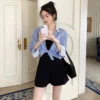 sg-11134201-7rced-lttmdyw2tbn2ce.webp Korean style womens colormatching striped shirt with long sleeve polo collar