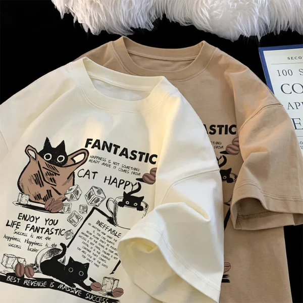 Summer Round Necked Men Women Enjoy Life Leisure Short Sleeve Tshirts Japanese Travel Street Style Young Students Fashionable Oversize Shirts Tops