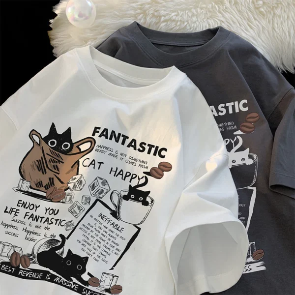 Summer Round Necked Men Women Enjoy Life Leisure Short Sleeve Tshirts Japanese Travel Street Style Young Students Fashionable Oversize Shirts Tops