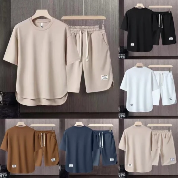 sg-11134201-7rdxd-m14zik369841d6.webp Summer New Waffle Plain Tshirt and Shorts Quick Dry Loose Comfort Sports Home Suit