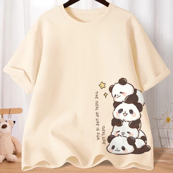 sg-11134201-7rdya-lyzzdf5358o84e.webp Summer Cartoon Cute National Treasure Panda Sweet Printed Short Sleeve Tshirt Womens Loose Leisure Youth Student Half Sleeve Soft Bottom Oversized Shirt Top