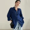 sg-11134201-7rdyf-m12wd81vpgc45d.webp Autumn Womens breathable linen shirt long sleeve folding neck loose sun protection top