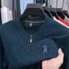 New Product Autumn Half Zipper Round Neck Sweatshirt Mens Loose Breathable Fashion Printed Thin Shirt Bottoming Shirt Hot Sale