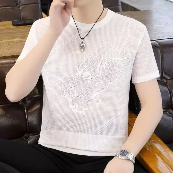 sg-11134201-825zs-mjwumbamdfy9ba.webp Summer Ice Silk Round Neck Short Sleeved Shirt Mens Bamboo Mesh Breathable Thin Half Sleeve Slim Fit Printed Quick Drying Top
