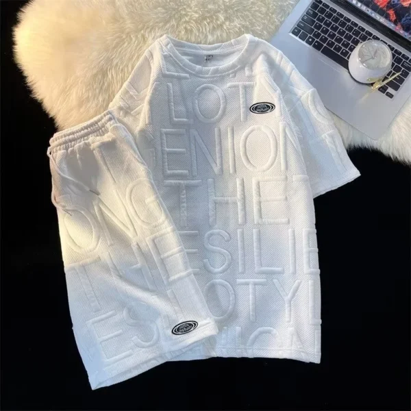 Fashionable Handsome Shirt ShortSleeved Shorts FivePoint Pants TwoSet Casual Suit Trendy Simple Mens Suit